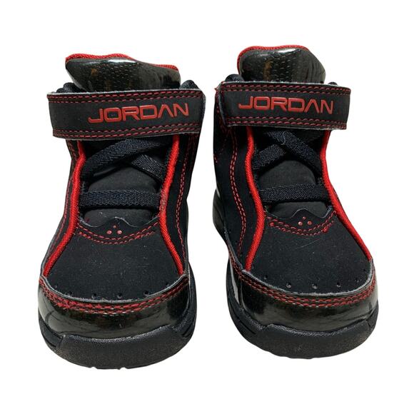Boys Infant 5C Nike Air Jordans High Tops Black Red Trim Suede & Patent Leather - Picture 1 of 8